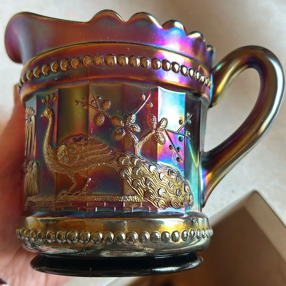 Antique Carnival Glass Peacock at the Fountain Creamer - Picture 5 of 7